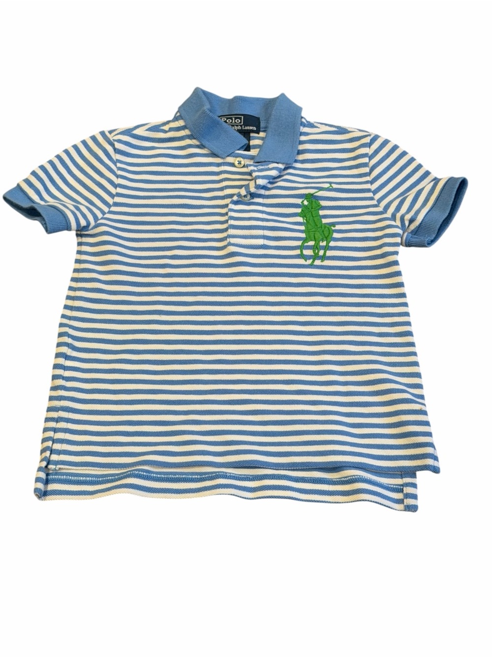 Polo by Ralph Lauren, Blue & White Striped Polo with Green Pony, Size 2T